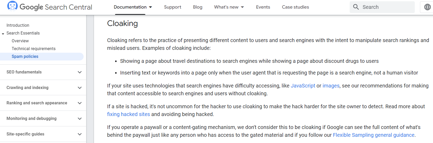 what is cloaking in SEO according to Google